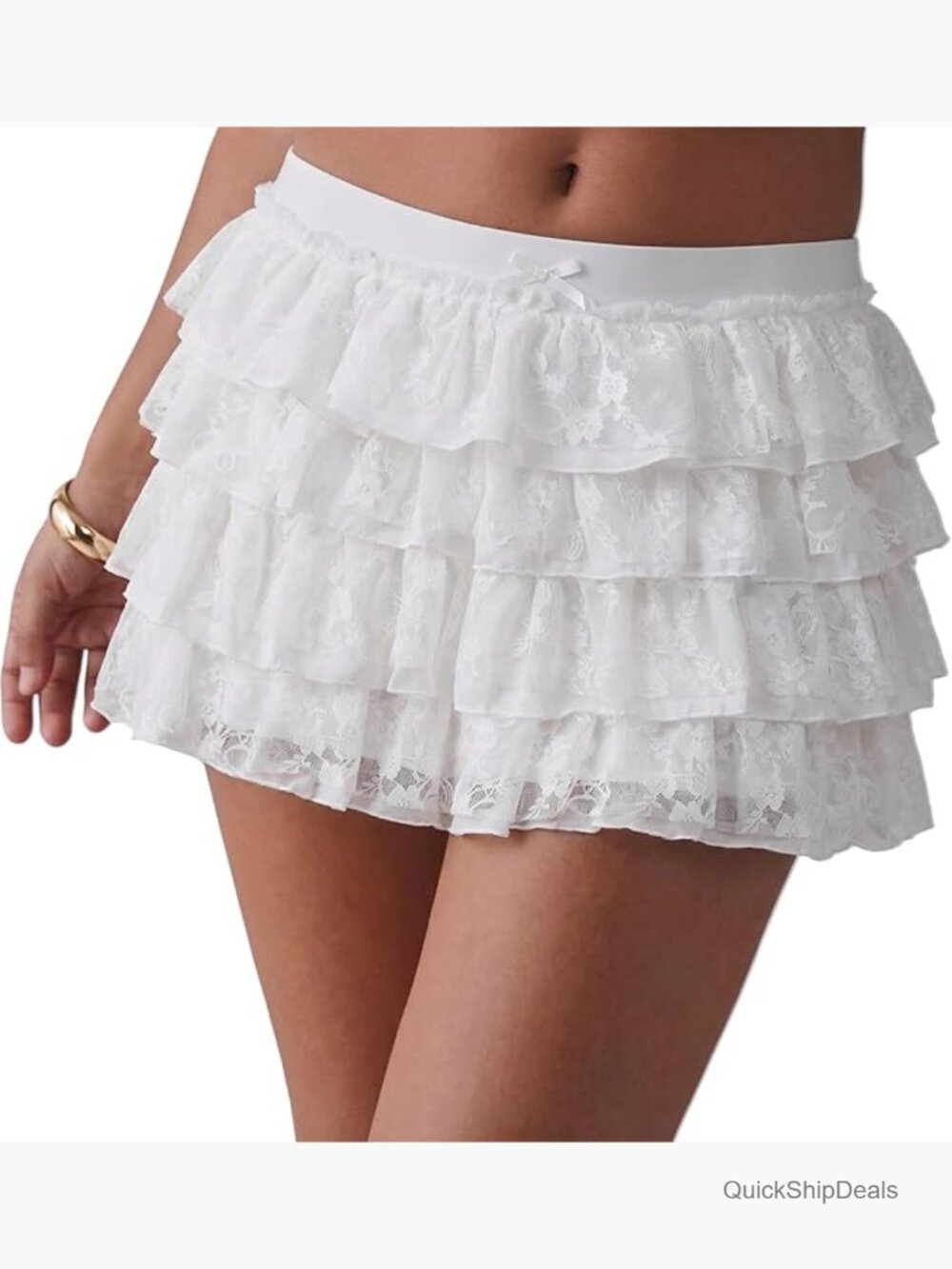 High Waisted Ruffle Lace Skort with Built-In Shorts and Bow Detail